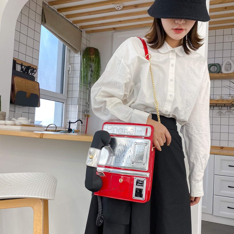 KUANG! Women Reflective Laser Fashion Telephone Shaped Shoulder Bag Ladies Funny Crossbody Bag Chain Purse - Image 5